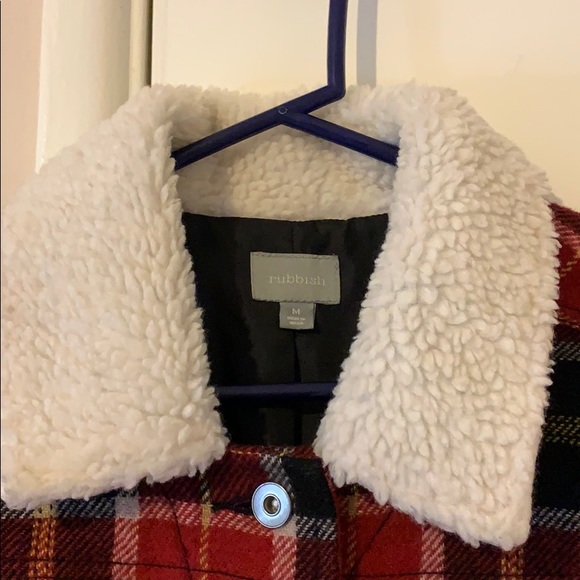 Red Flannel Jacket with Sherpa Collar - Picture 3 of 5